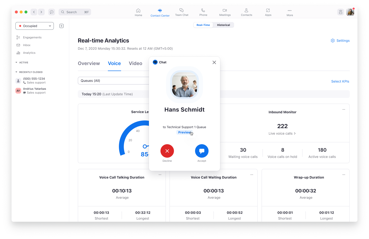 screenshot of Zoom Contact Center